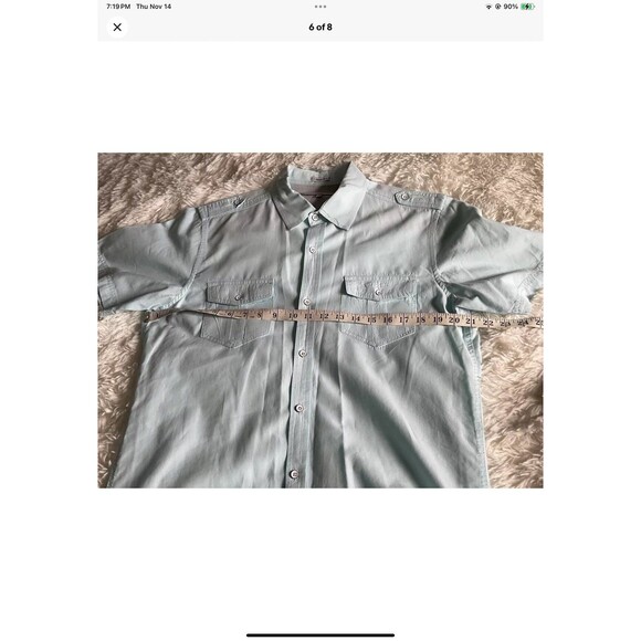 PD&C Classic Fit Mens M Button Down Short Sleeve Light Blue 100% Cotton Shirt - Picture 6 of 8